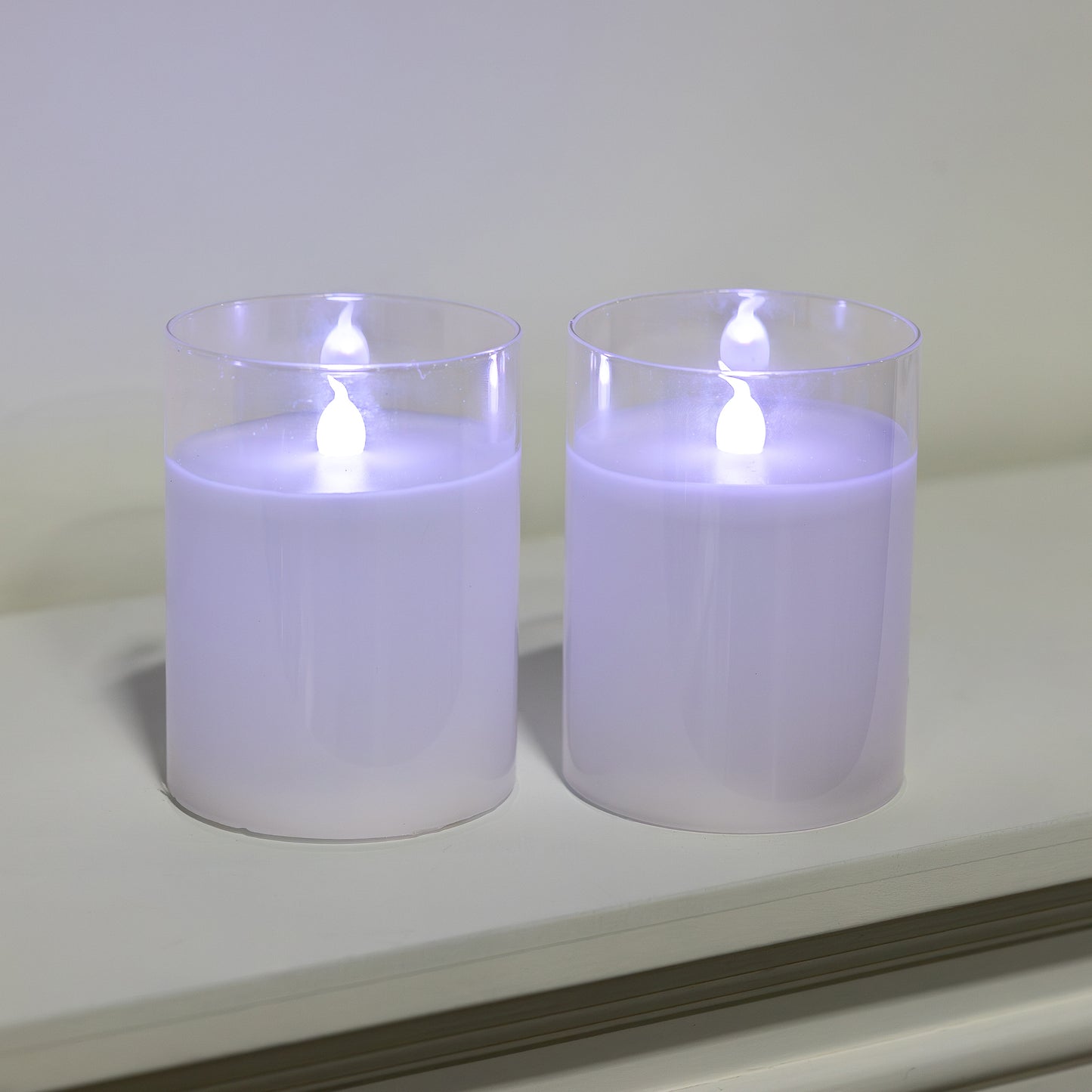 Battery Operated Glass Flickering Flame LED Candles with Remote Control, Multi Function - Set of 2