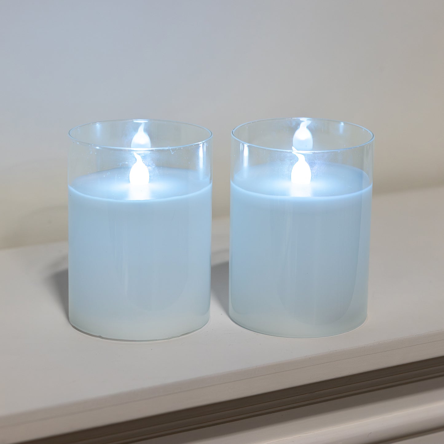 Battery Operated Glass Flickering Flame LED Candles with Remote Control, Multi Function - Set of 2