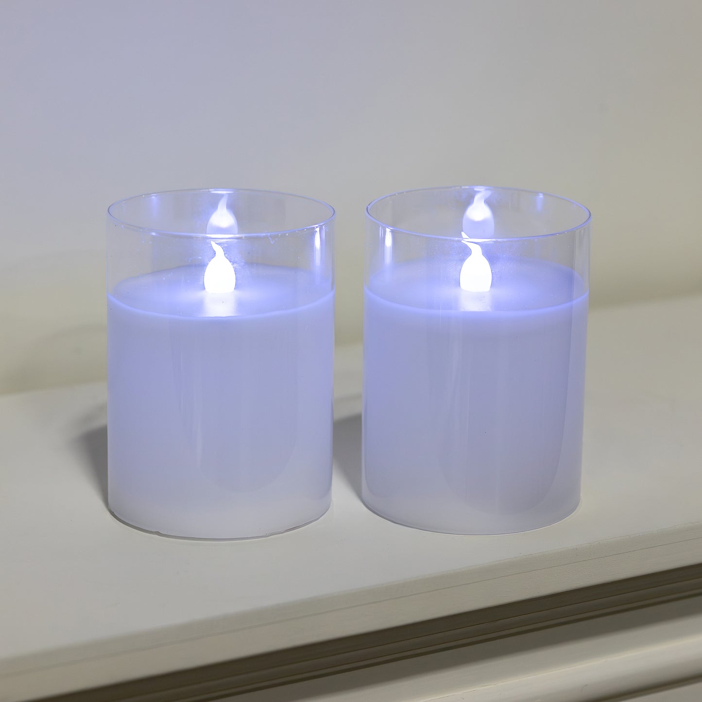 Battery Operated Glass Flickering Flame LED Candles with Remote Control, Multi Function - Set of 2