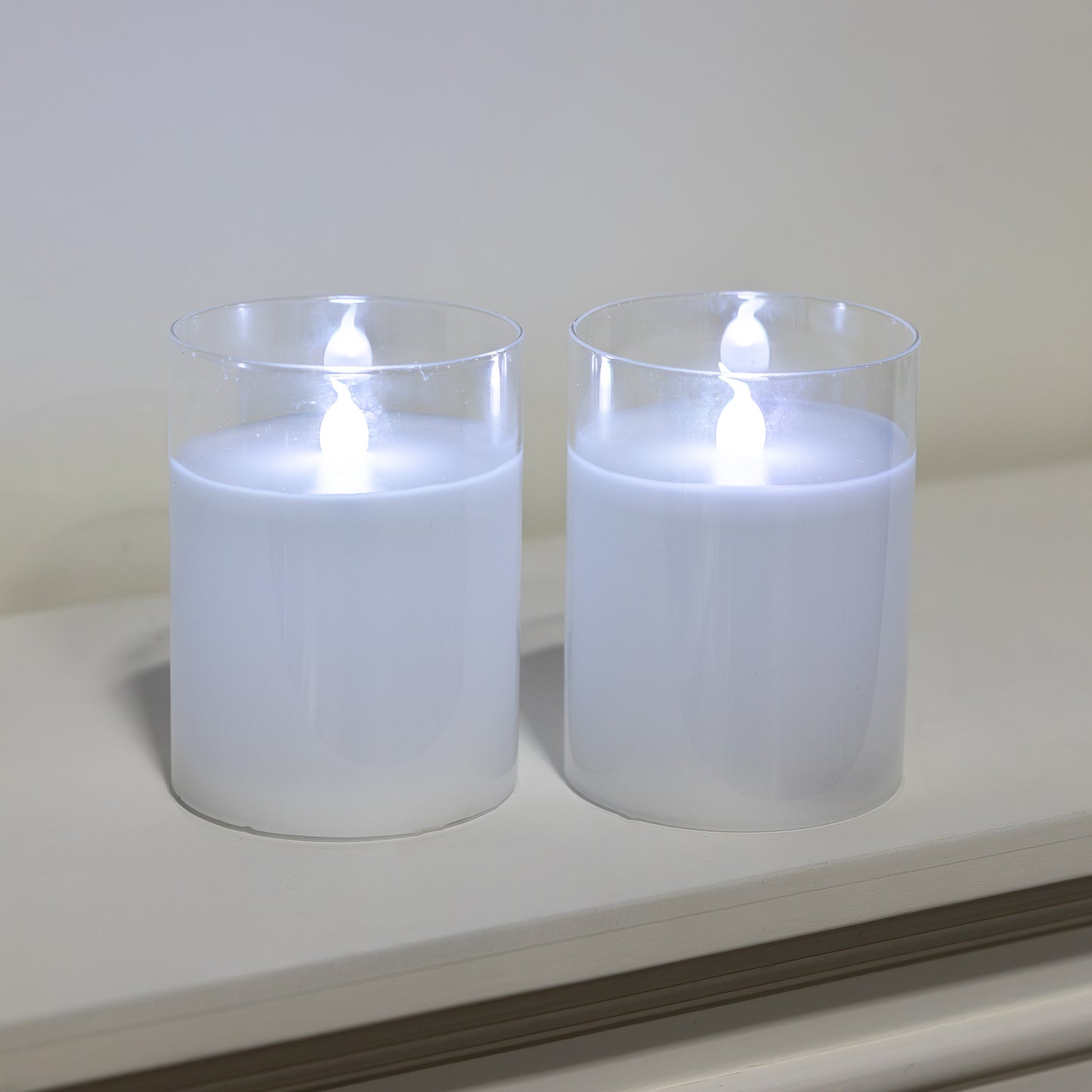 Battery Operated Glass Flickering Flame LED Candles with Remote Control, Multi Function - Set of 2