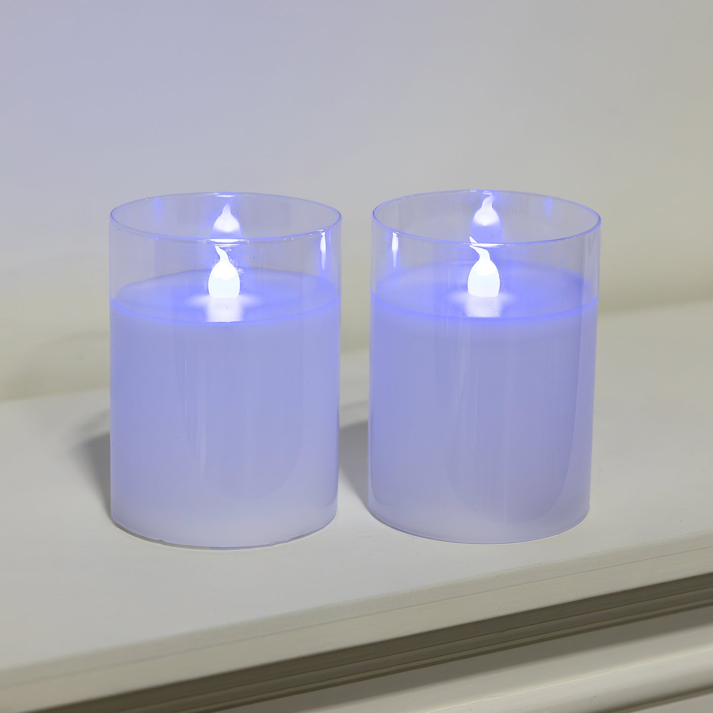 Battery Operated Glass Flickering Flame LED Candles with Remote Control, Multi Function - Set of 2