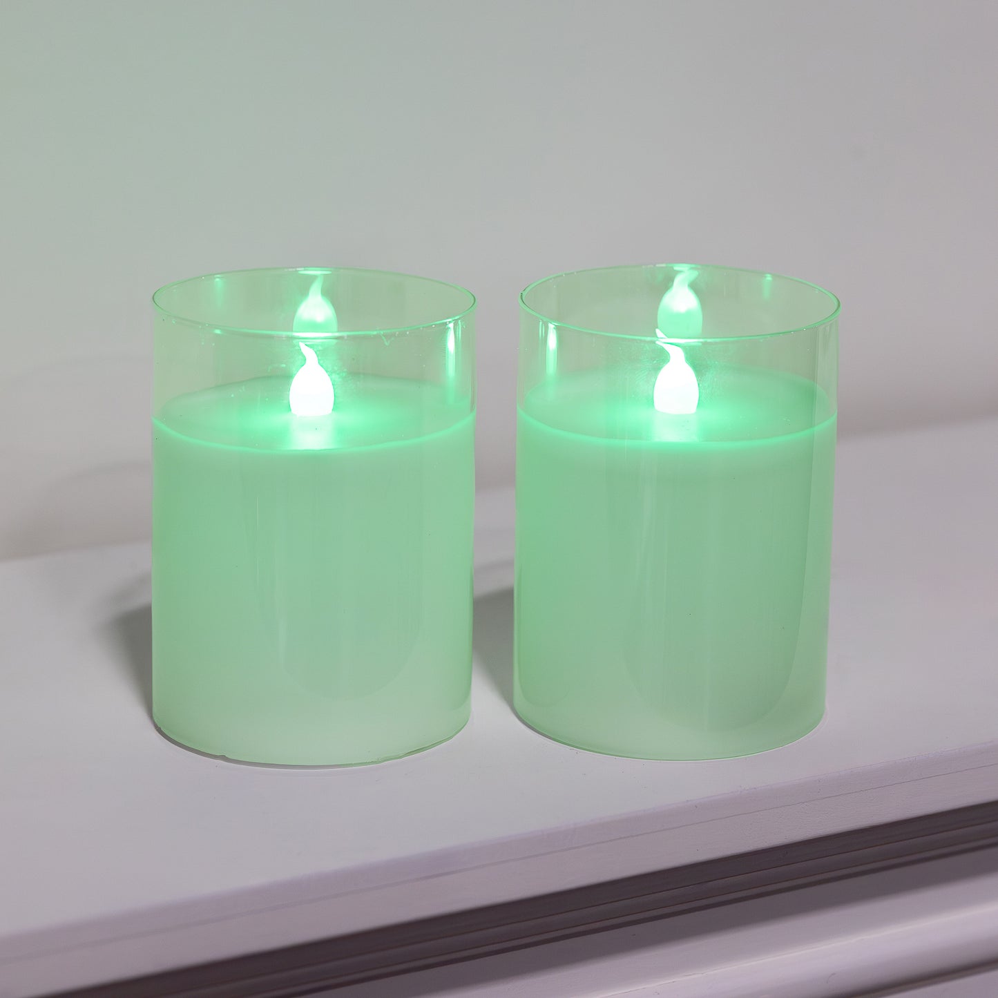 Battery Operated Glass Flickering Flame LED Candles with Remote Control, Multi Function - Set of 2