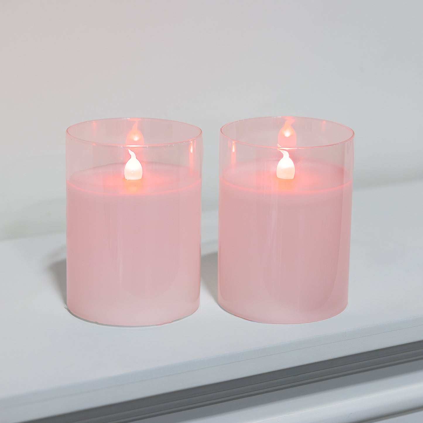 Battery Operated Glass Flickering Flame LED Candles with Remote Control, Multi Function - Set of 2