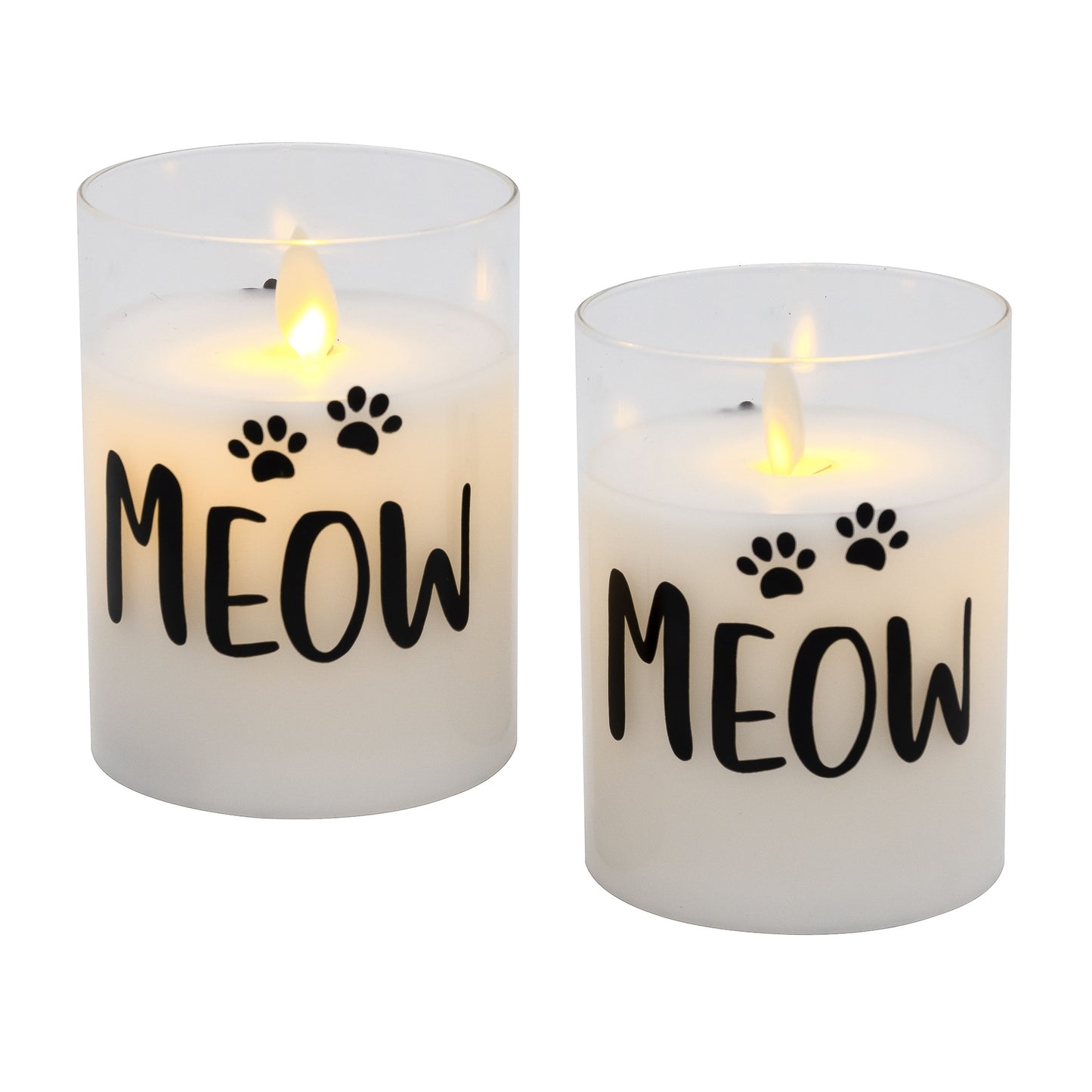 Battery Operated Glass LED Candles, Meow - Set of 2