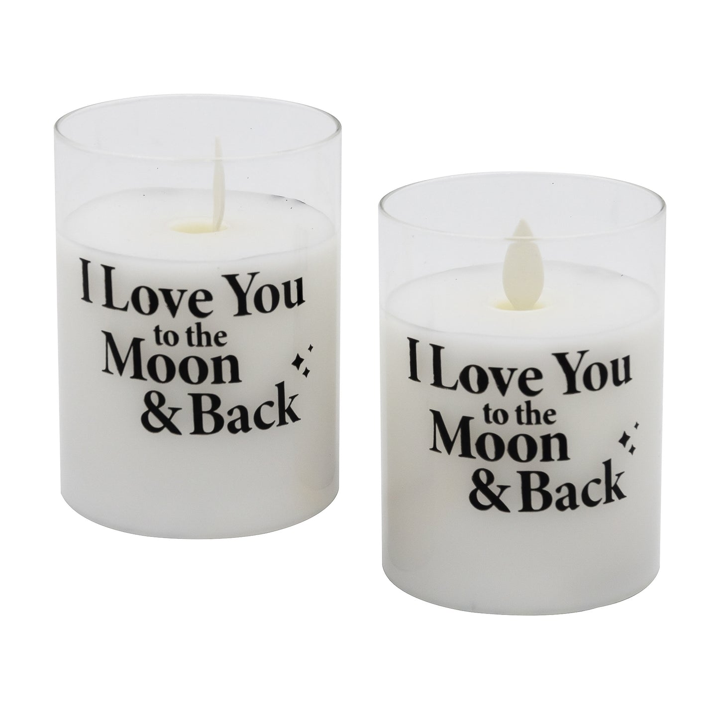 Battery Operated Glass LED Candles, I Love You to the Moon and Back - Set of 2