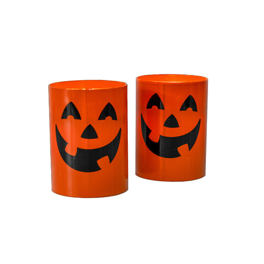 Battery Operated Glass LED Candles, Jack O' Lantern - Set of 2