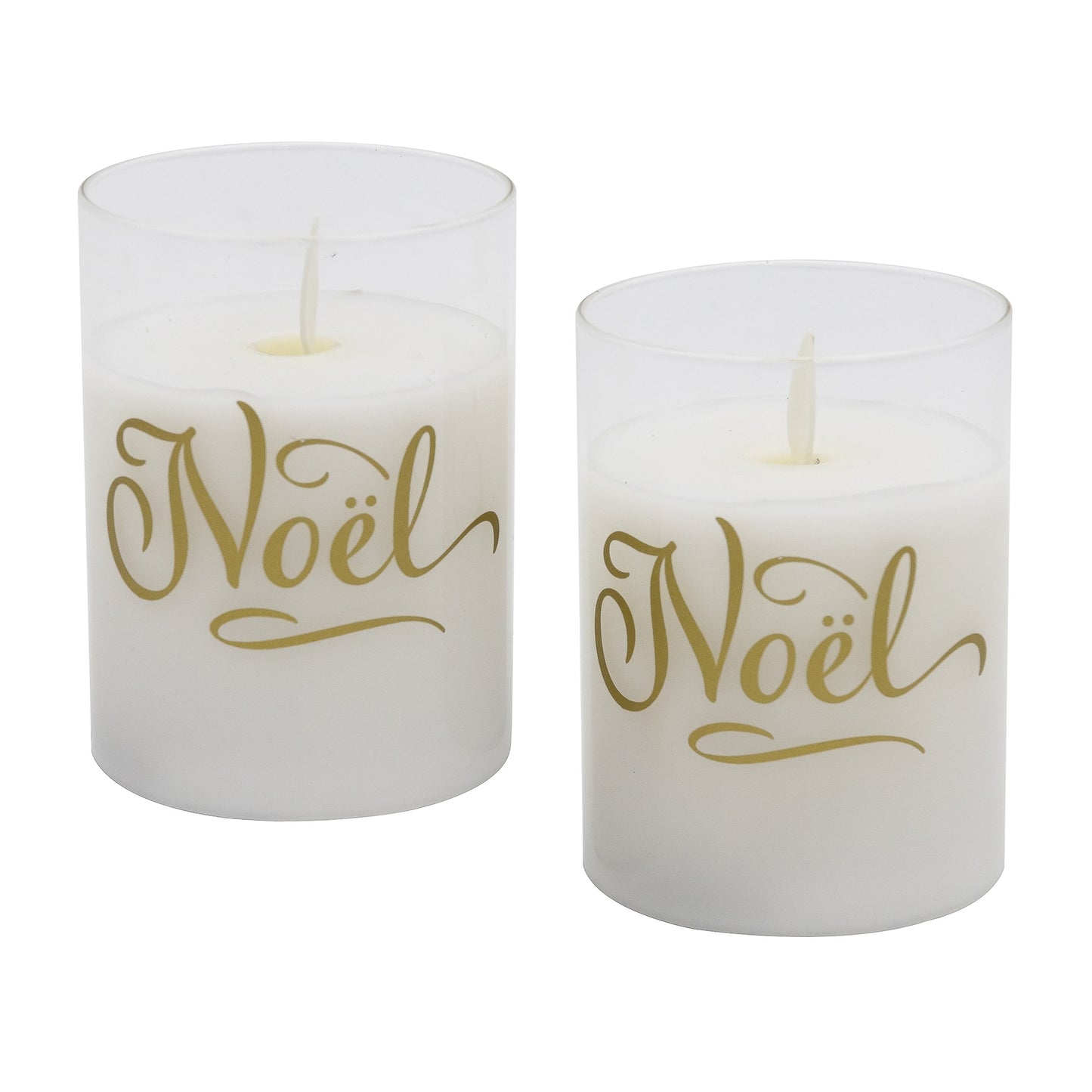 Battery Operated Glass LED Candles, Noel - Set of 2