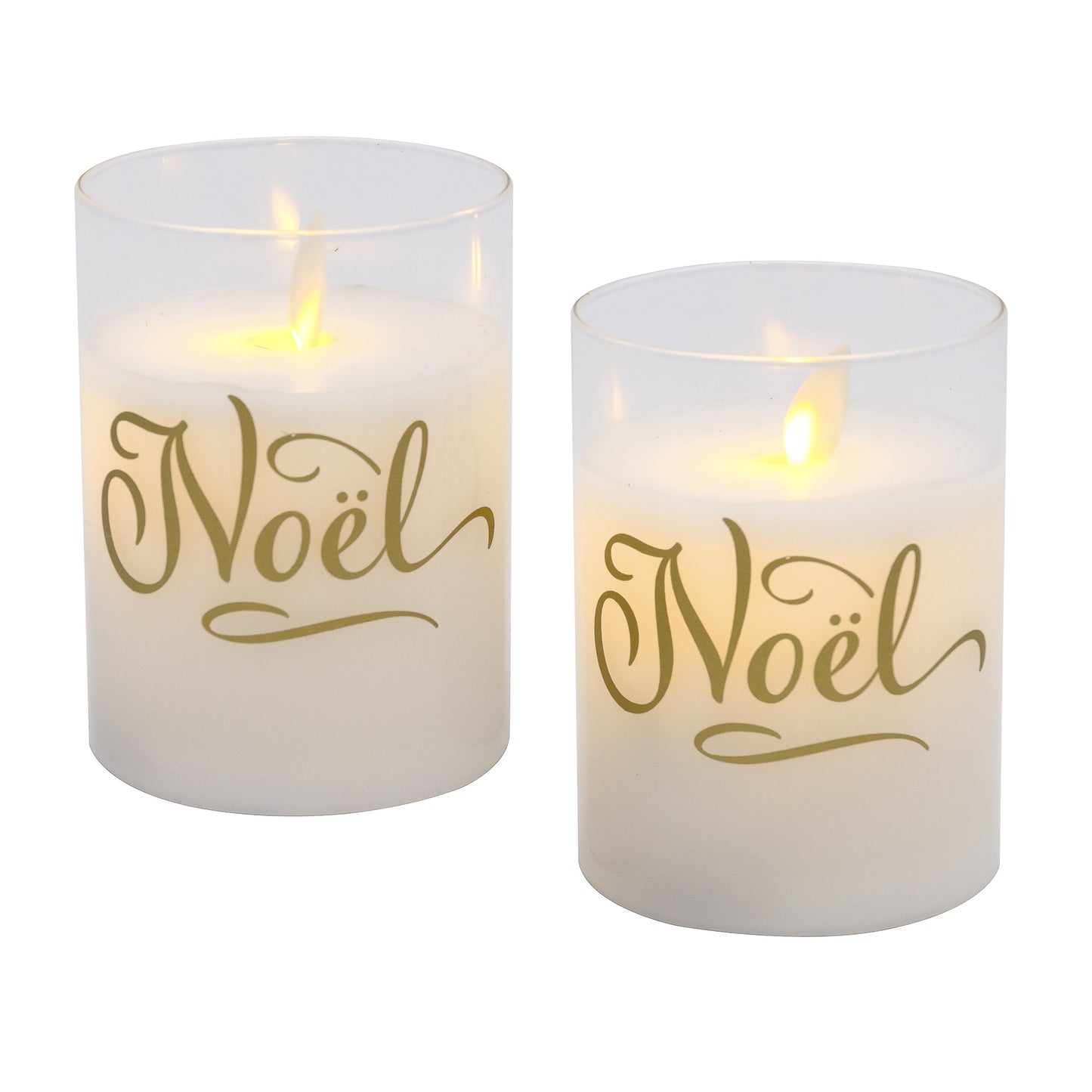 Battery Operated Glass LED Candles, Noel - Set of 2