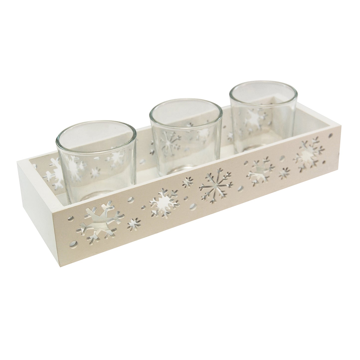 Snowflake Tray with 3 Glass Candleholders