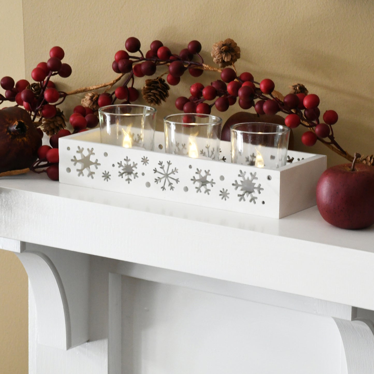 Snowflake Tray with 3 Glass Candleholders